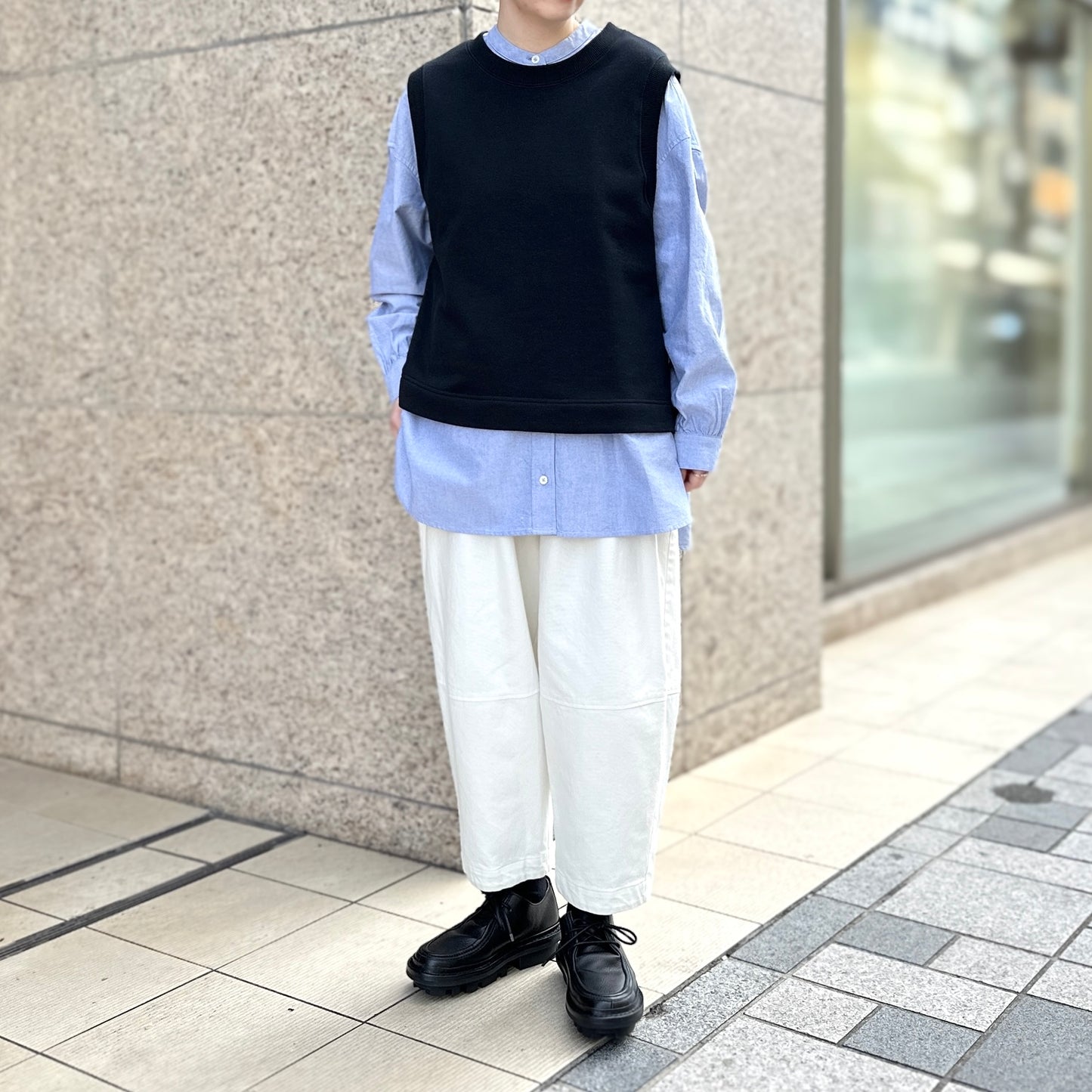 コットンリネンデニム 切り替えパンツ