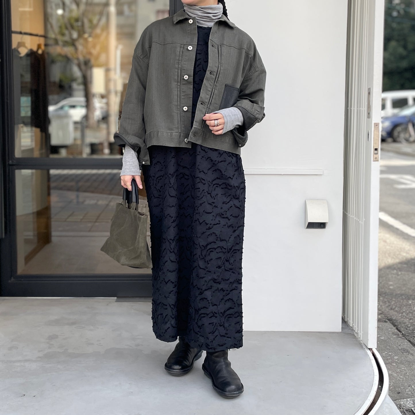 ジャガードボリュームスリーブ ワンピース