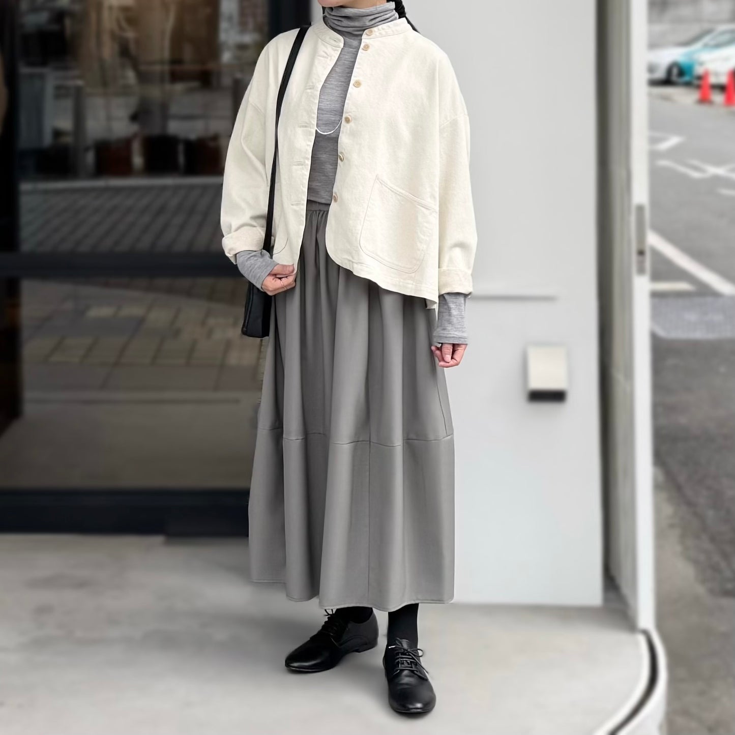 コットンリネンデニム スタンドカラーブルゾン