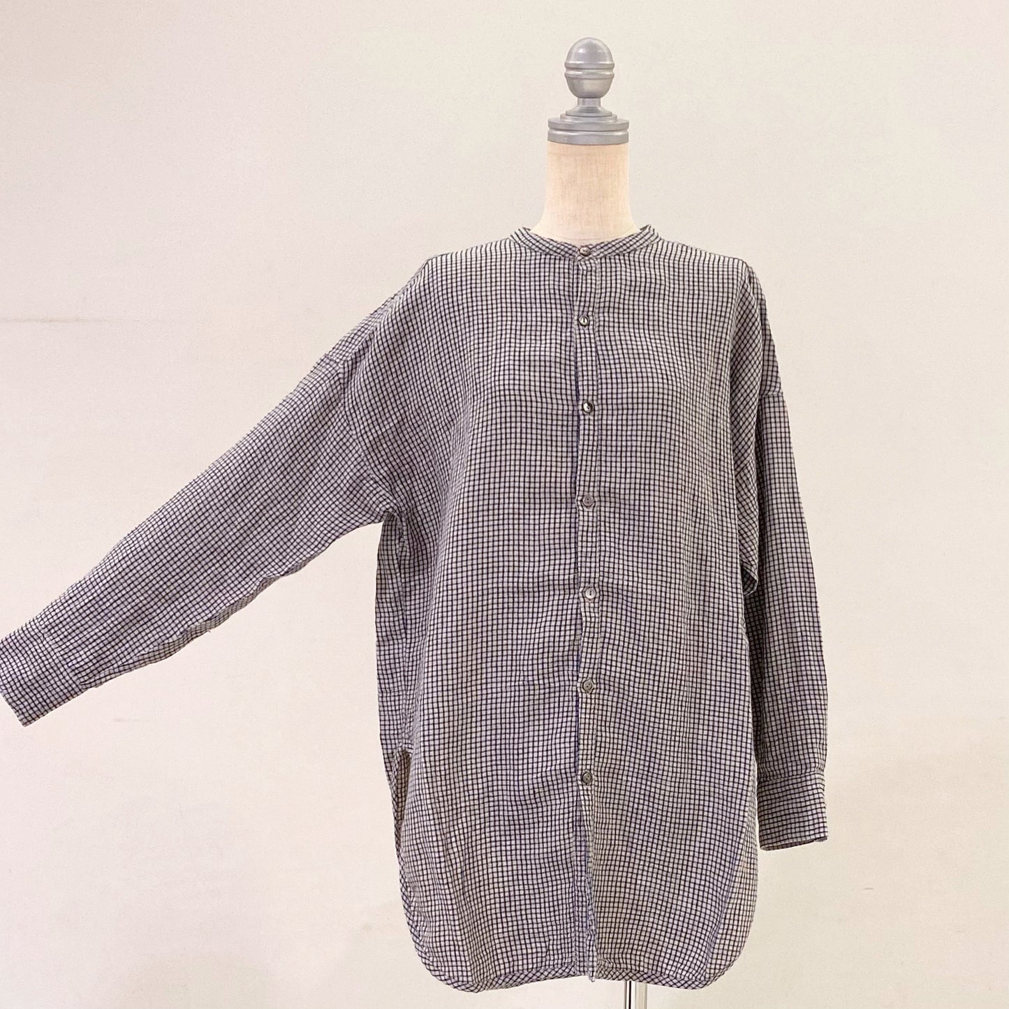 東炊きリネンチェックロングシャツ