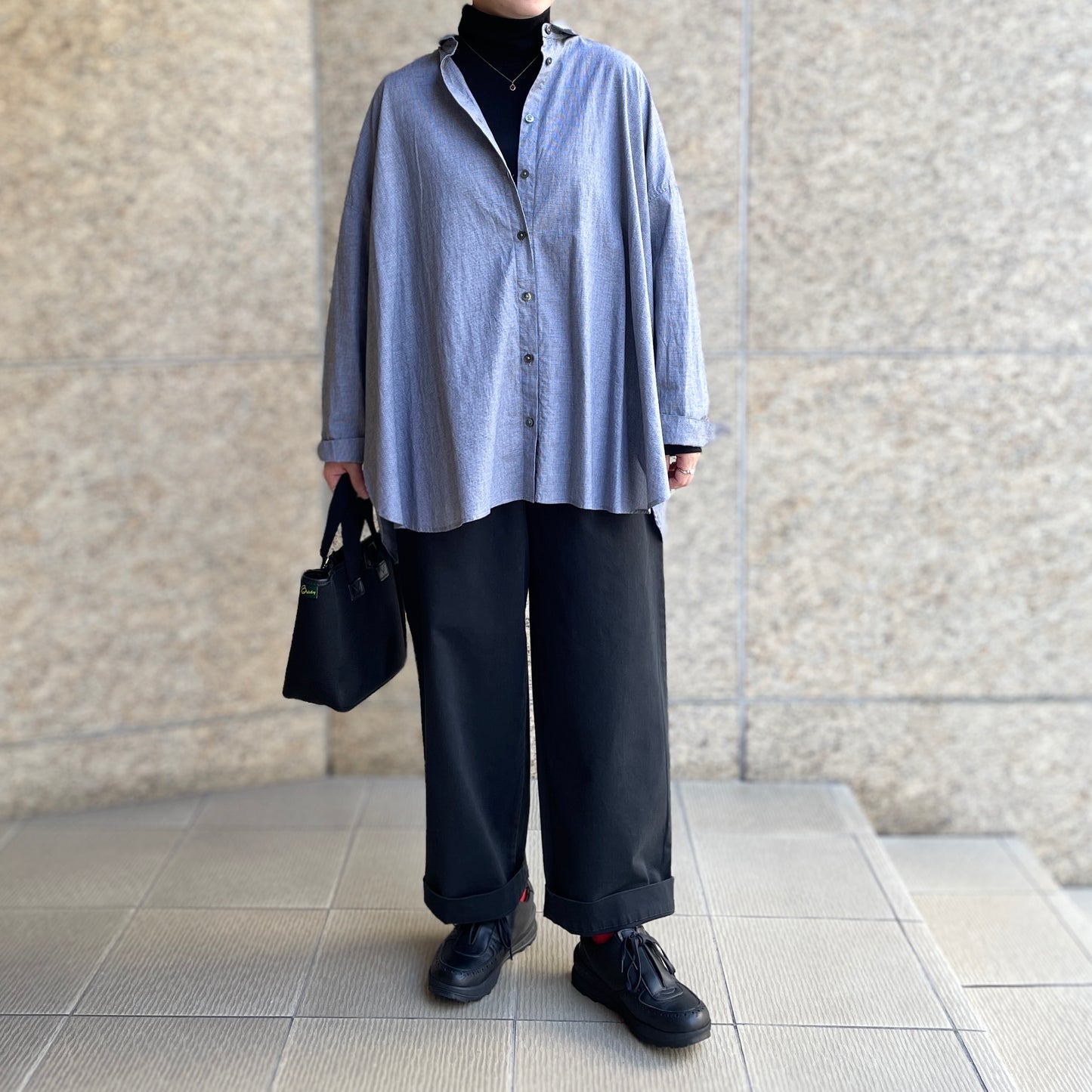 40ブロードチェック ドロップショルダーブラウス