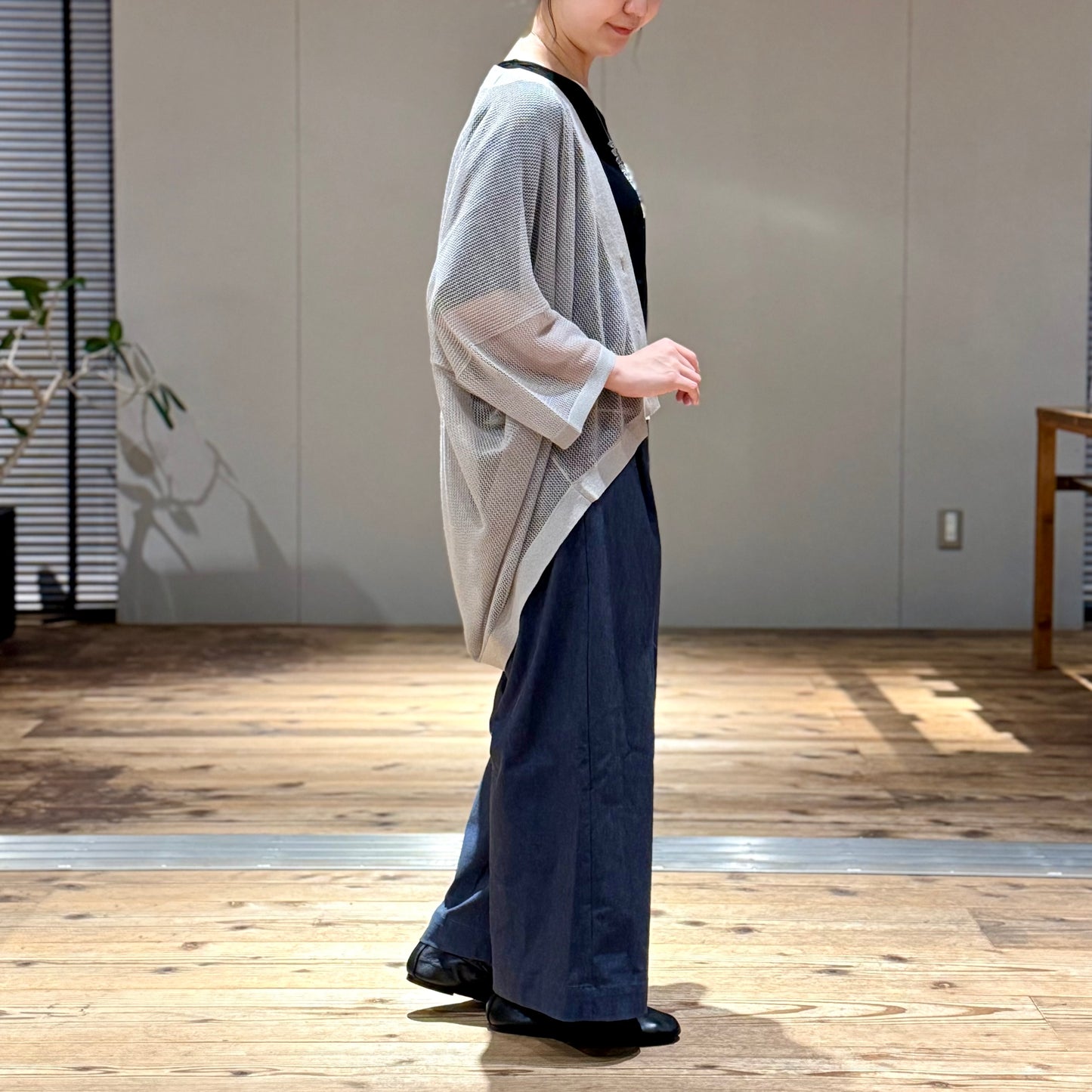 七分袖メッシュカーディガン