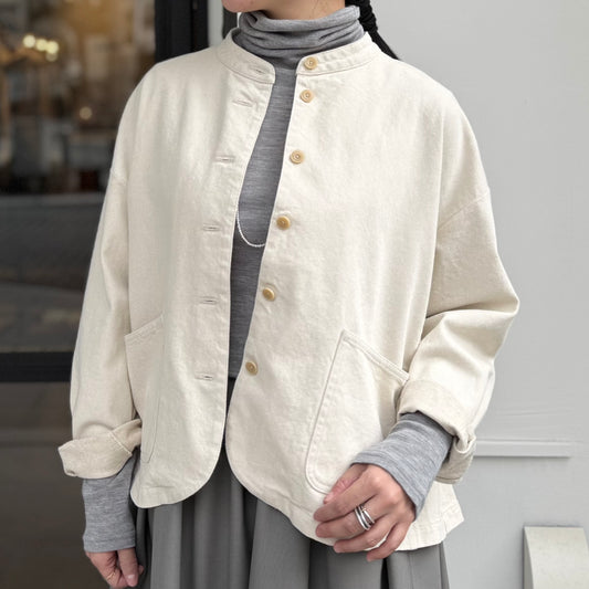 コットンリネンデニム スタンドカラーブルゾン