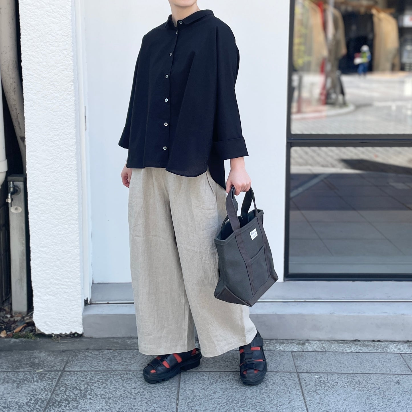 別注 綿麻ボイルワッシャードルマンシャツ