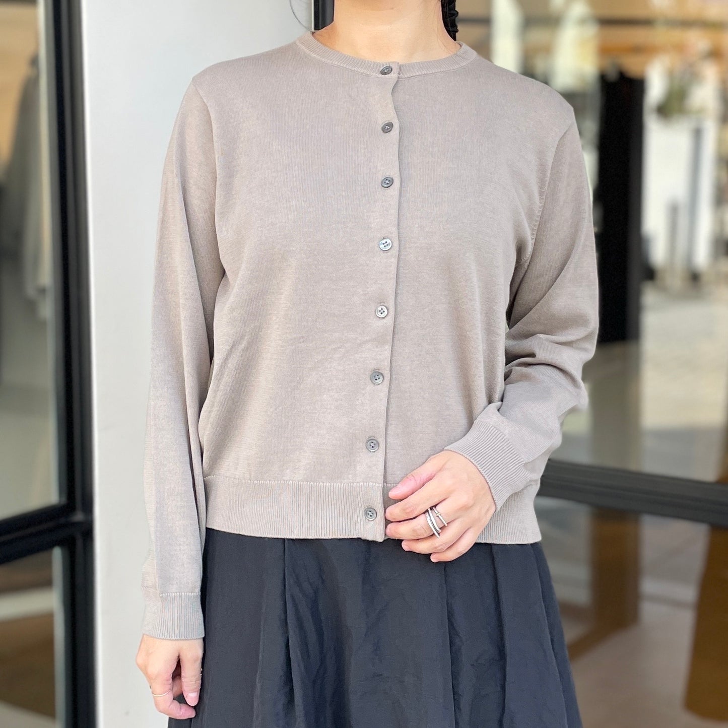 コットンクルーネックカーディガン