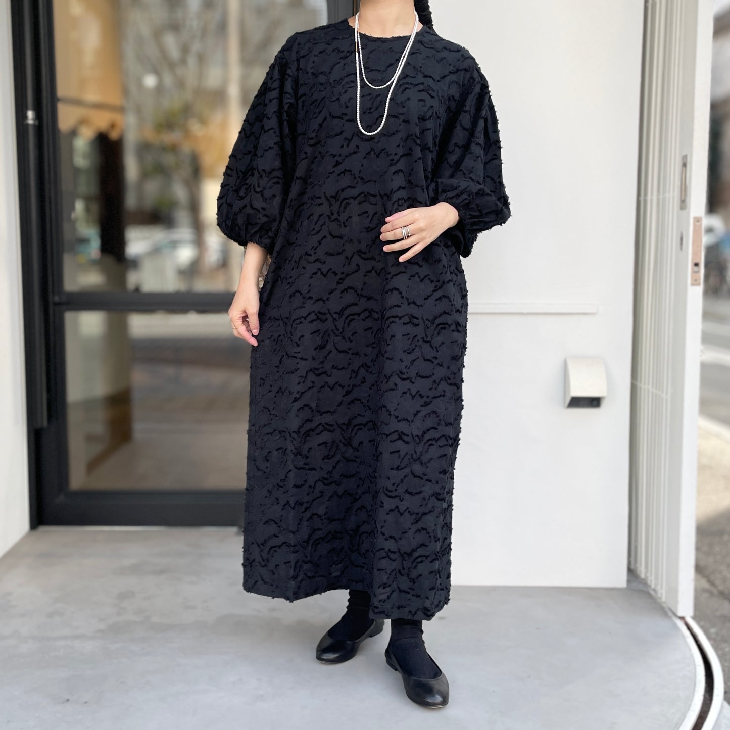 ジャガードボリュームスリーブ ワンピース