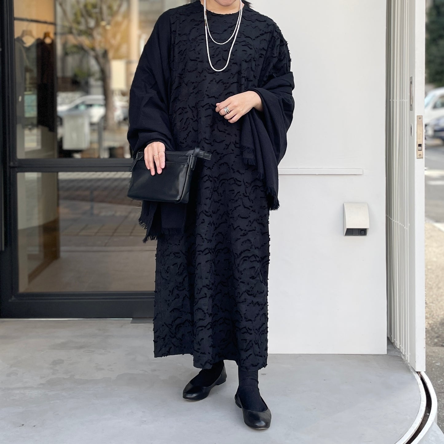 ジャガードボリュームスリーブ ワンピース