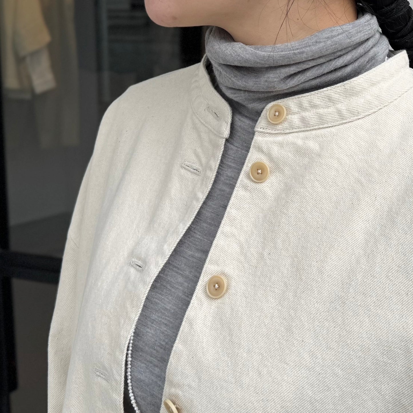 コットンリネンデニム スタンドカラーブルゾン