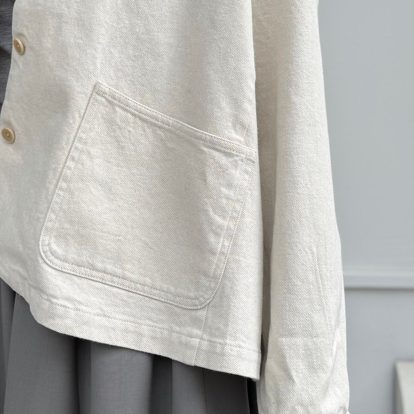 コットンリネンデニム スタンドカラーブルゾン